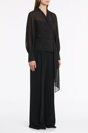 BLACK CREPE WIDE LEG PLEATED PANT