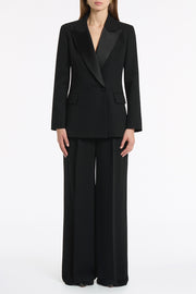 BLACK CREPE WIDE LEG PLEATED PANT