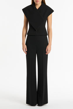 BLACK CREPE WRAP SLEEVELESS JACKET