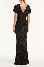 BLACK CRUSHED SEQUIN COLUMN SKIRT
