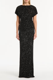 BLACK CRUSHED SEQUIN COLUMN SKIRT