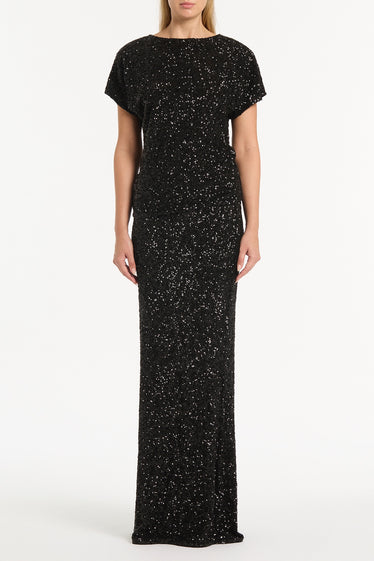 BLACK CRUSHED SEQUIN COLUMN SKIRT