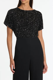 BLACK CRUSHED SEQUIN DRAPE TOP