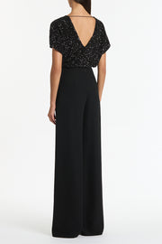 BLACK CRUSHED SEQUIN DRAPE TOP