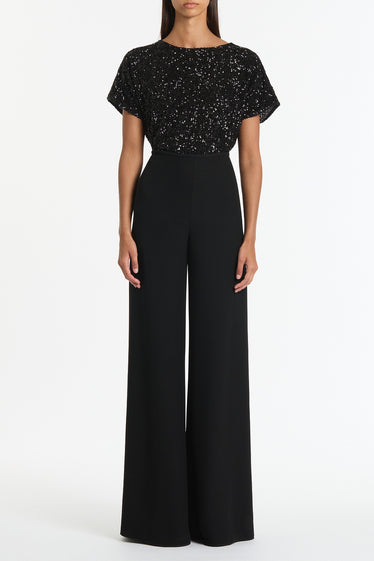 BLACK CRUSHED SEQUIN DRAPE TOP