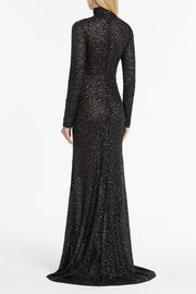 BLACK CRUSHED SEQUIN SKIVVY GOWN