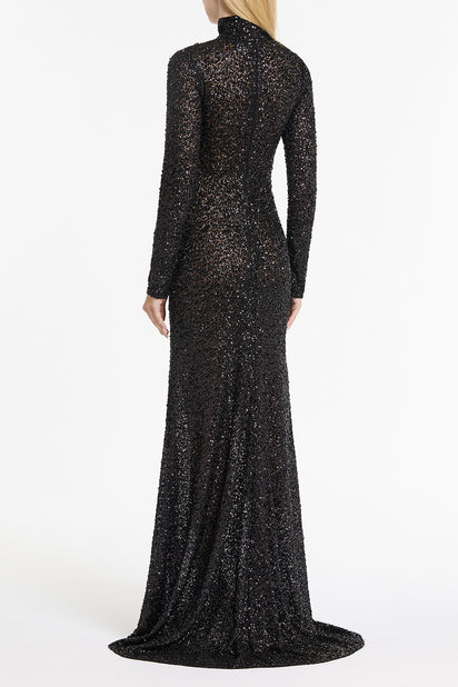BLACK CRUSHED SEQUIN SKIVVY GOWN