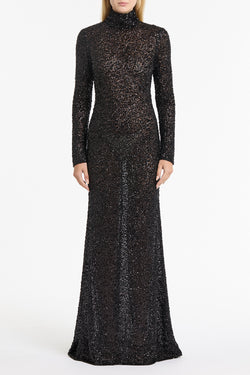 BLACK CRUSHED SEQUIN SKIVVY GOWN