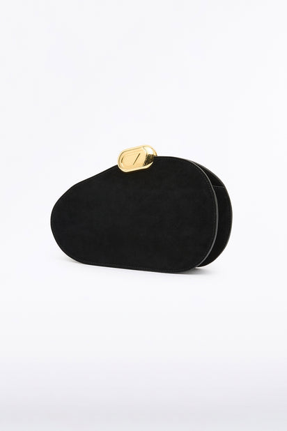 BLACK CZ OVAL SUEDE CLUTCH