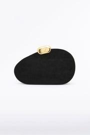 BLACK CZ OVAL SUEDE CLUTCH
