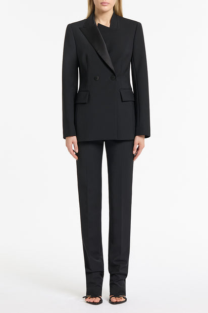 BLACK DOUBLE WOOL TUX BLAZER