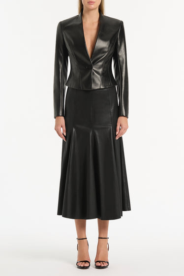 BLACK FAUX LEATHER FITTED JACKET