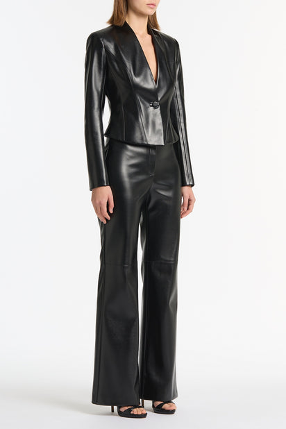 BLACK FAUX LEATHER WIDE LEG PANT