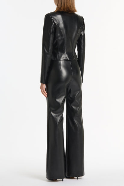 BLACK FAUX LEATHER WIDE LEG PANT