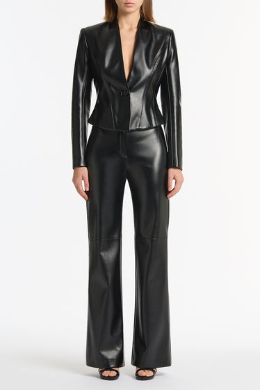 BLACK FAUX LEATHER WIDE LEG PANT