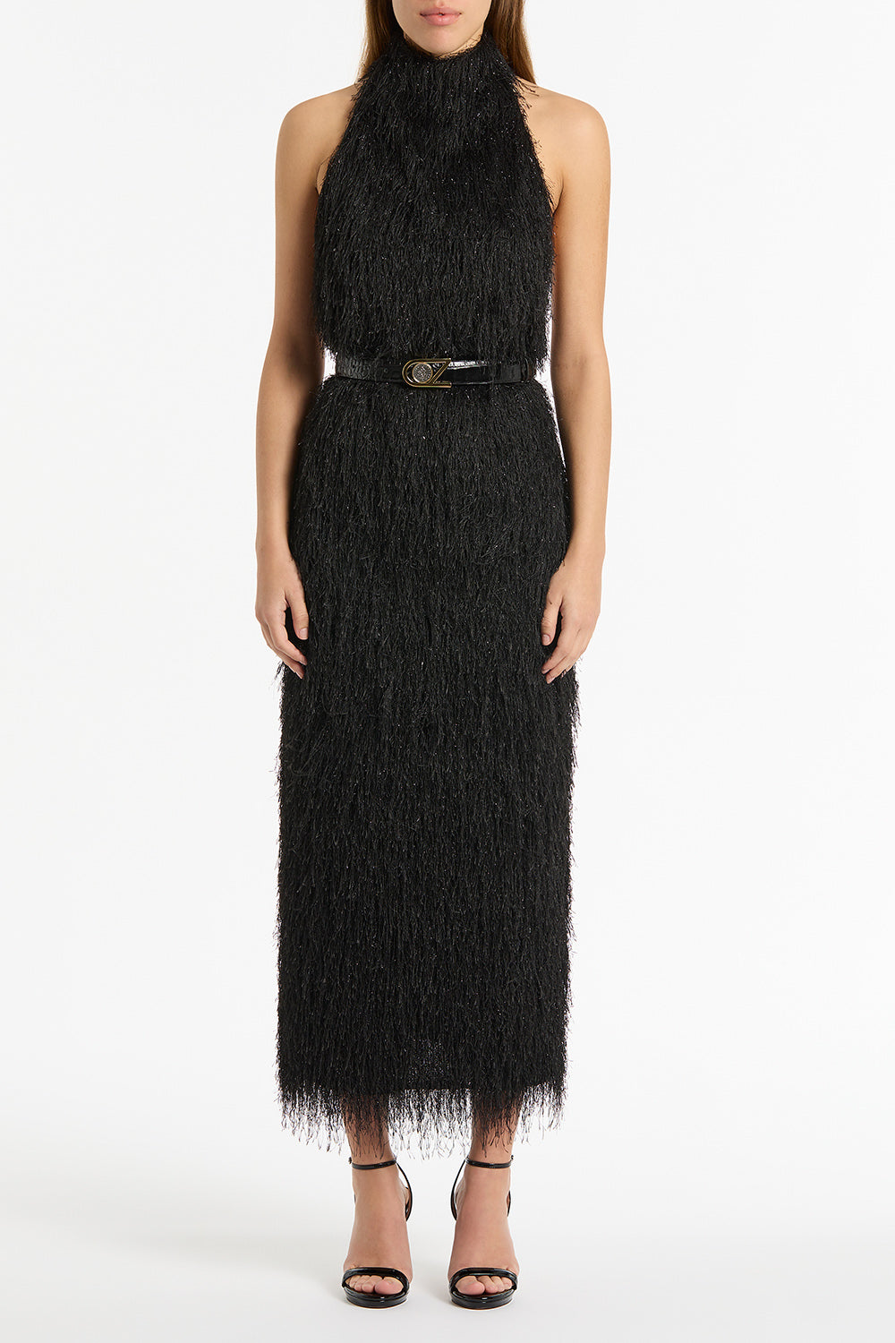BLACK FRINGE KNIT FITTED DRESS – Carla Zampatti