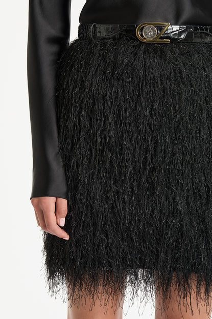 BLACK FRINGE KNIT MINI SKIRT – Carla Zampatti