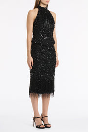 BLACK FRINGE SEQUIN LACE BODICE
