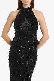 BLACK FRINGE SEQUIN LACE BODICE