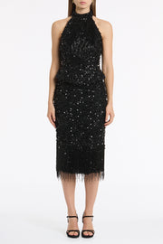 BLACK FRINGE SEQUIN LACE BODICE