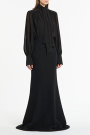BLACK GEORGETTE BOW FRONT BLOUSE