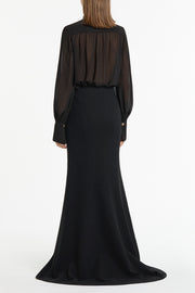 BLACK GEORGETTE BOW FRONT BLOUSE