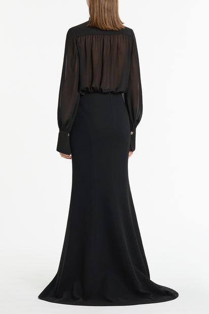 BLACK GEORGETTE BOW FRONT BLOUSE