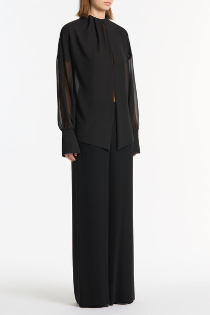 BLACK GEORGETTE DROP SLEEVE BLOUSE