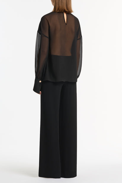 BLACK GEORGETTE DROP SLEEVE BLOUSE