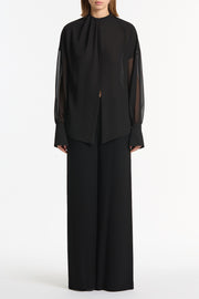 BLACK GEORGETTE DROP SLEEVE BLOUSE