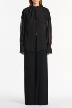 BLACK GEORGETTE DROP SLEEVE BLOUSE