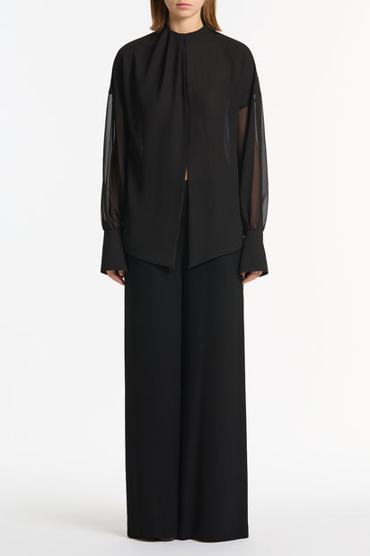 BLACK GEORGETTE DROP SLEEVE BLOUSE