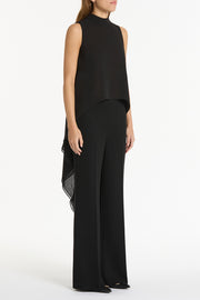 BLACK GEORGETTE FLUTED TUNIC
