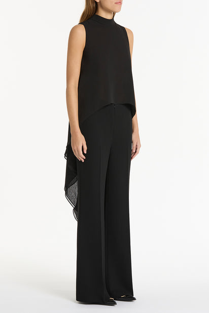 BLACK GEORGETTE FLUTED TUNIC