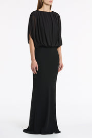 BLACK GEORGETTE GATHERED CAPELET TOP