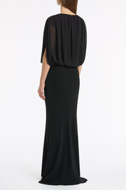 BLACK GEORGETTE GATHERED CAPELET TOP