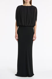 BLACK GEORGETTE GATHERED CAPELET TOP