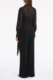 BLACK GEORGETTE LONG SLEEVE WRAP BLOUSE