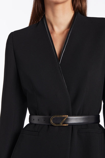 BLACK LEATHER CZ LOGO BELT