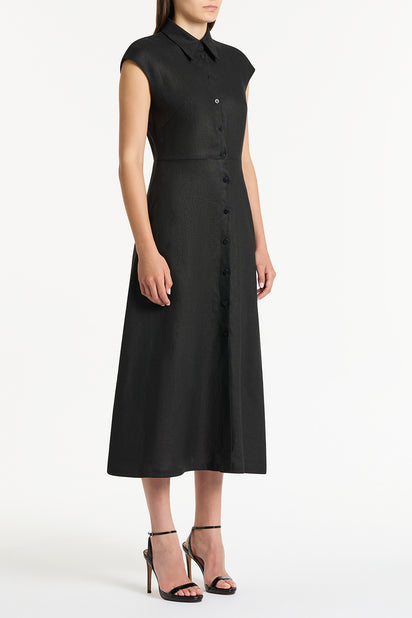 BLACK LINEN BUTTON UP DRESS