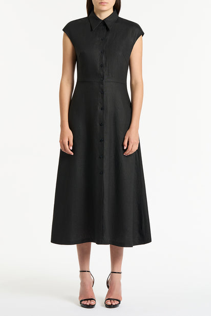 BLACK LINEN BUTTON UP DRESS