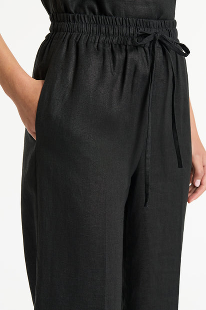 BLACK LINEN LOUNGE PANT