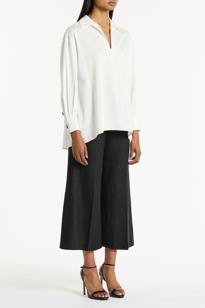 BLACK LINEN CROPPED PALAZZO PANT