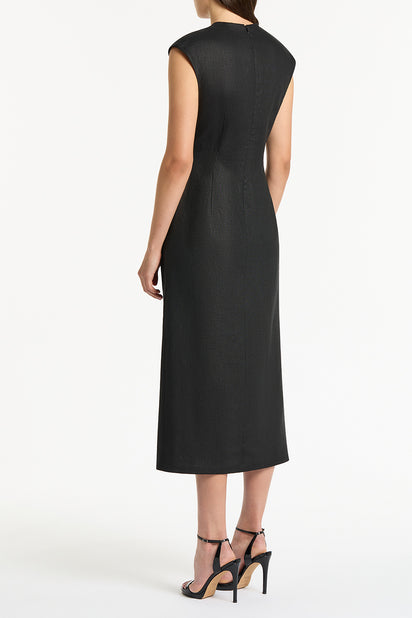 BLACK LINEN RUCHED DRESS