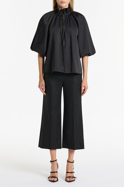 BLACK LINEN WAISTED CROP PANT