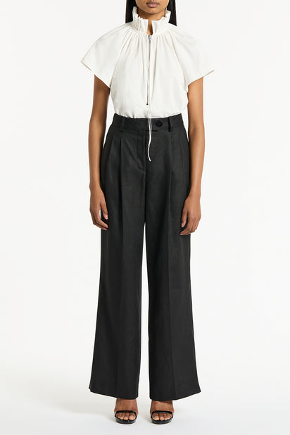 BLACK LINEN WIDE LEG PANT