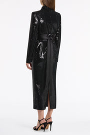 BLACK LIQUID SEQUIN LONG LINE PENCIL SKIRT