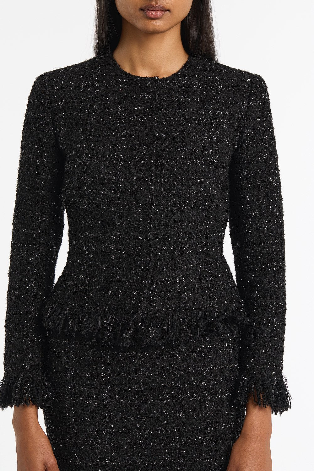 BLACK LUREX TWEED FRINGE JACKET – Carla Zampatti