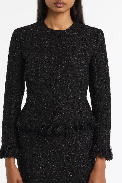 BLACK LUREX TWEED FRINGE JACKET