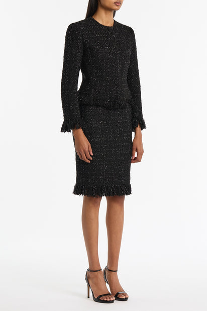 BLACK LUREX TWEED FRINGE JACKET